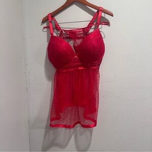 Daisy Fuentes  Red Polka Dot Lace Babydoll Lingerie 2X